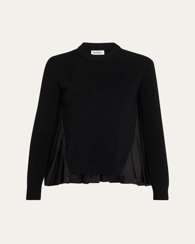 Elanore Long-Sleeve Pleated Sweater